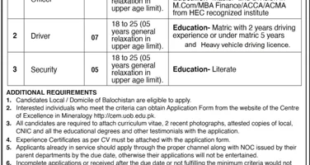 Centre of Excellence In Mineralogy University Of Baluchistan jobs 2022